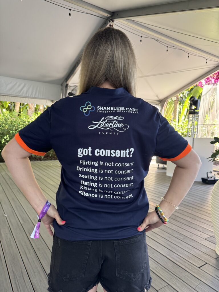a consent officer tee-shirt from the swingers takeover!